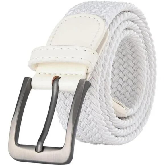 NEW WOVEN  Braided Belt For Men - Stretchy White Belt - Picture 2 of 6